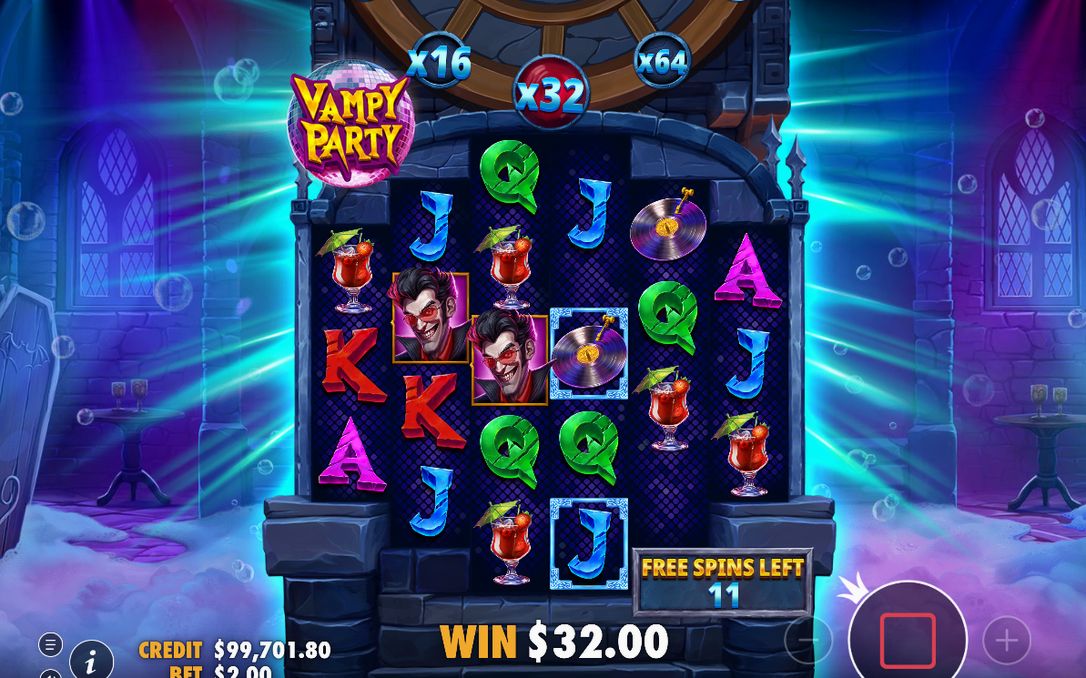 Free Spins counter with the starting multiplier active